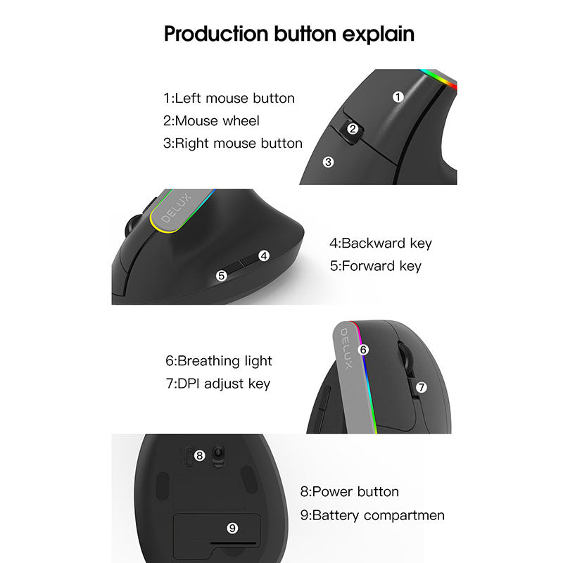 M618C RGB Vertical Wireless Ergonomic Hand-held Straight Mouse